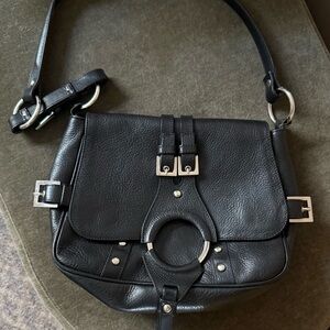 Frye Black Leather Shoulder Bag with Silver Hardware